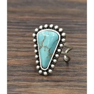 Turquoise Adjustable Statement Ring with Brass Dual Band